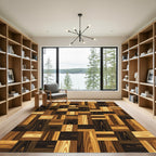 Rich Earthy Wood Paneled Parquet Rug