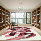 Abstract Crimson Brushstroke Swirl Rug