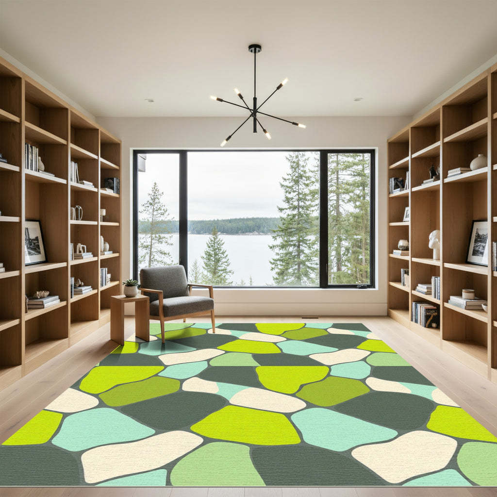 Modern Lime Green Abstract Organic Pebble Rug