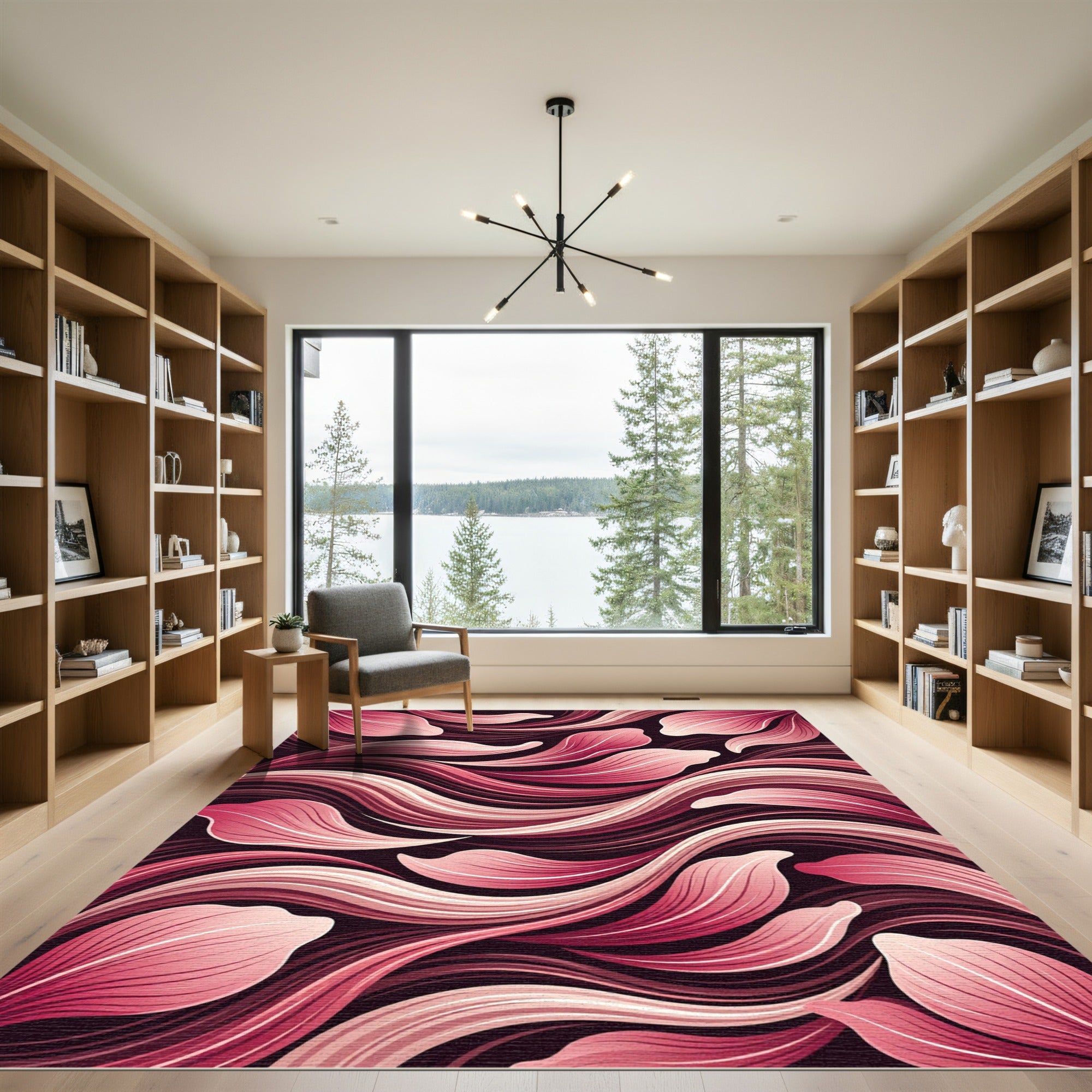 Crimson Petal Swirl Abstract Rug