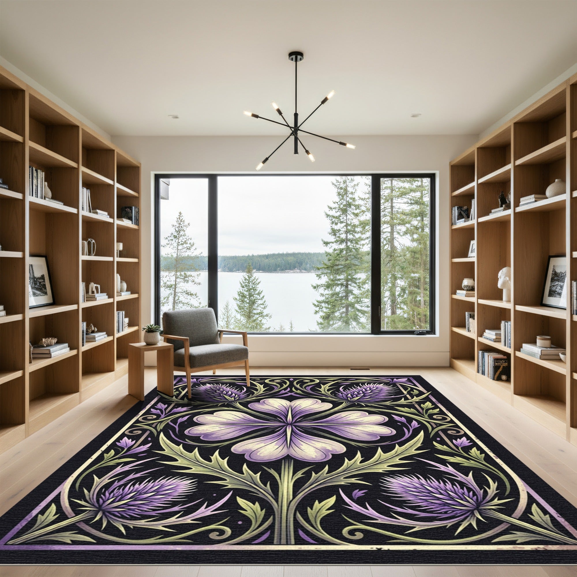 Art Nouveau Thistle and Petal Illustration Rug