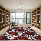 Crimson Peony Floral Scroll Rug