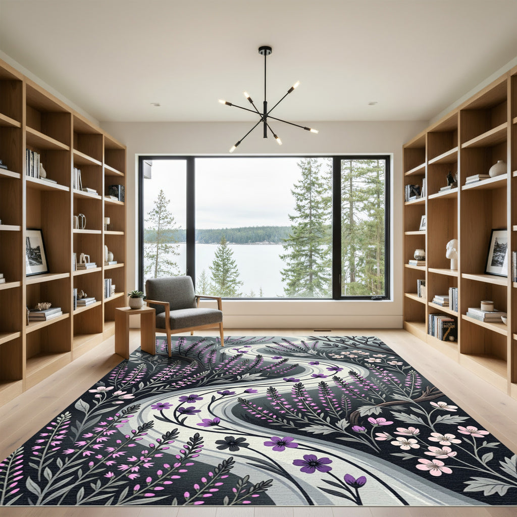 Purple Wildflower Flowing Stream Rug