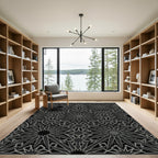 Dark Gray Starburst Geometric Intricate Rug