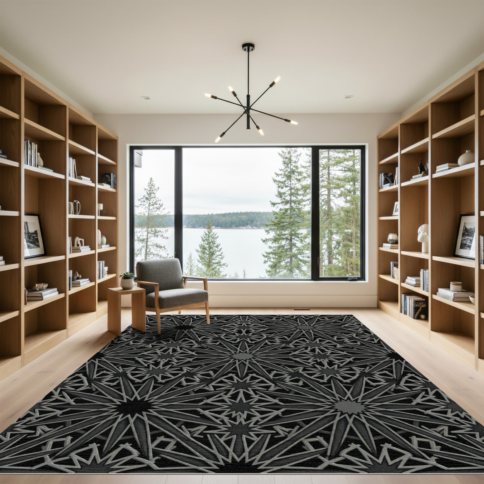 Dark Gray Starburst Geometric Intricate Rug
