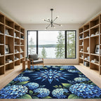 Cerulean Blue Hydrangea Floral Burst Rug