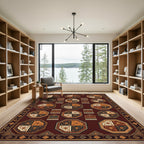 Octagonal Damask Medallion Deep Burgundy Rug