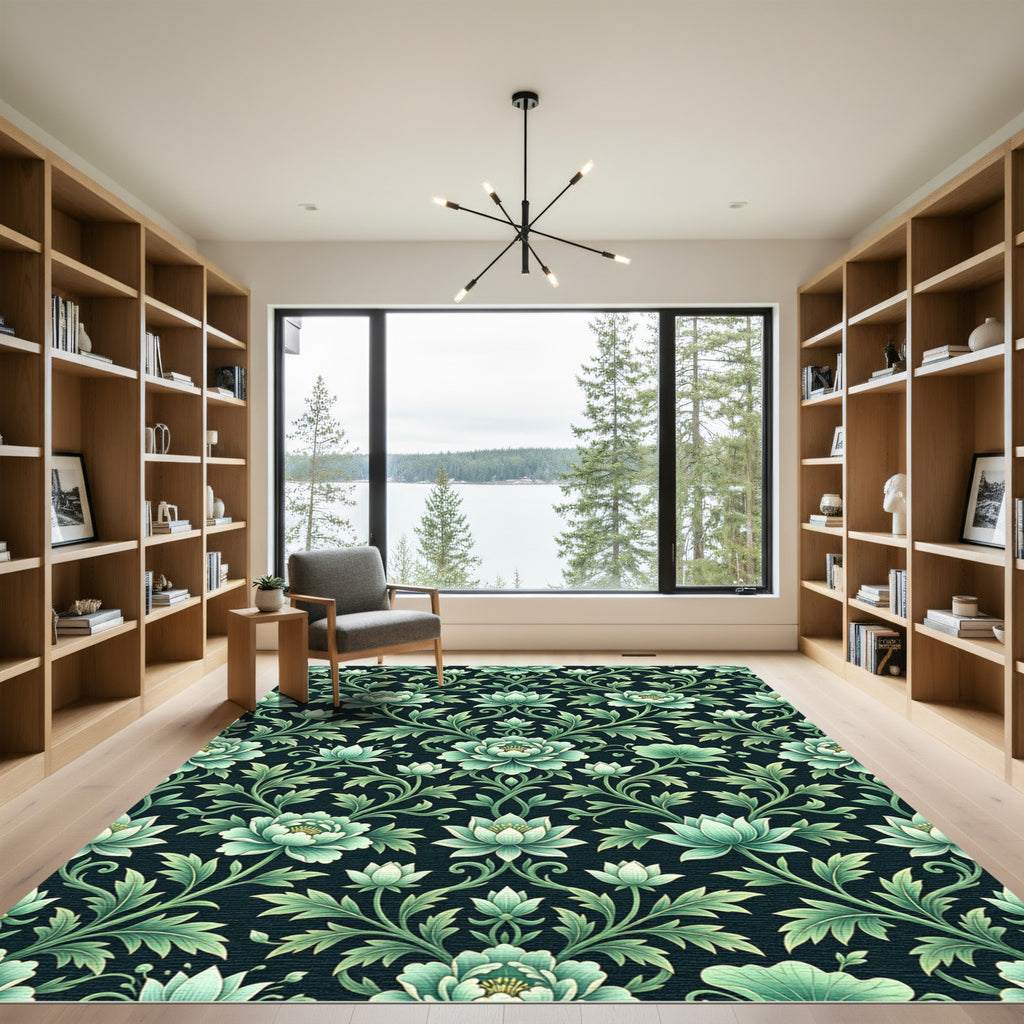 Jade Floral Vine Scrollwork Rug