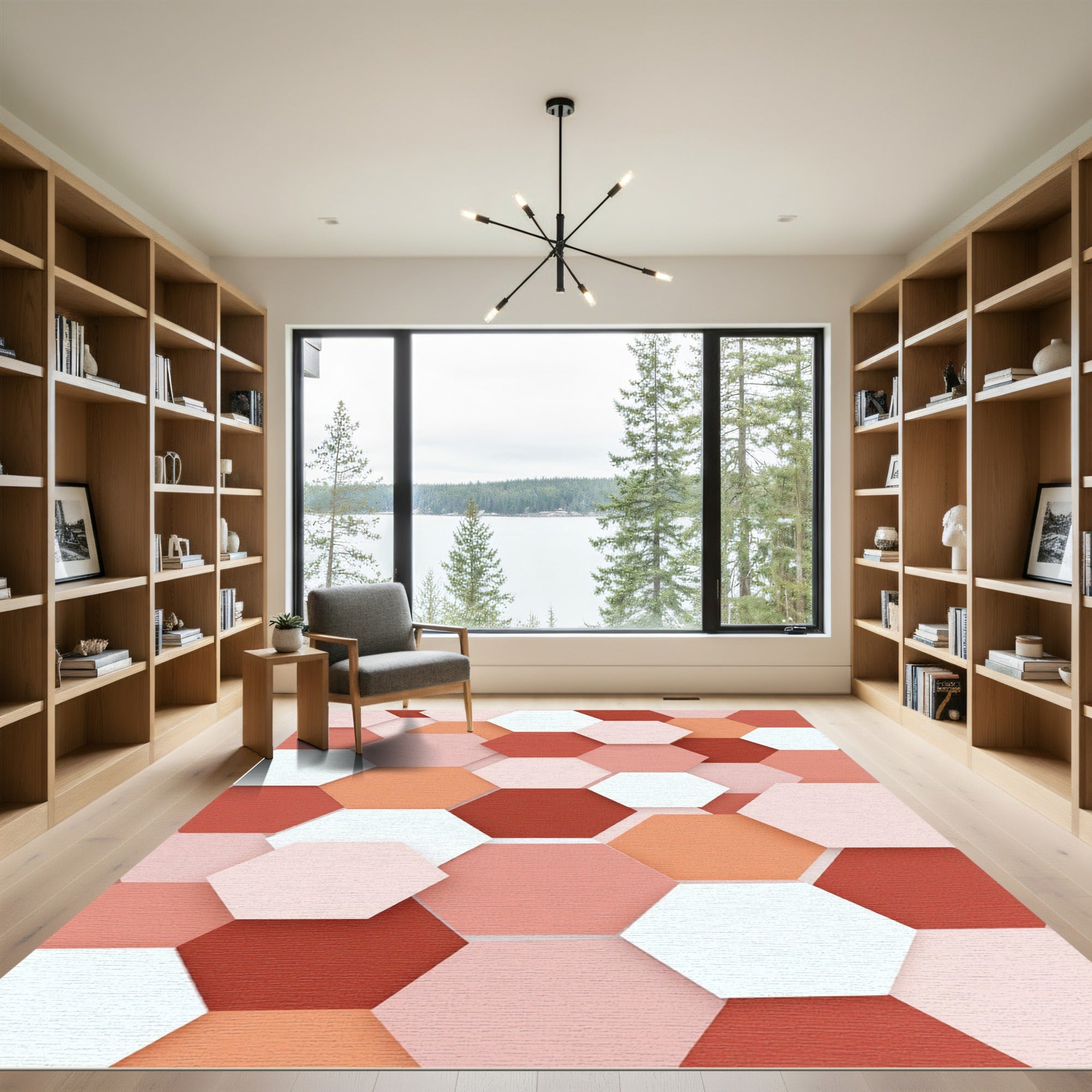 Modern Terracotta Hexagon Geometric Art Rug