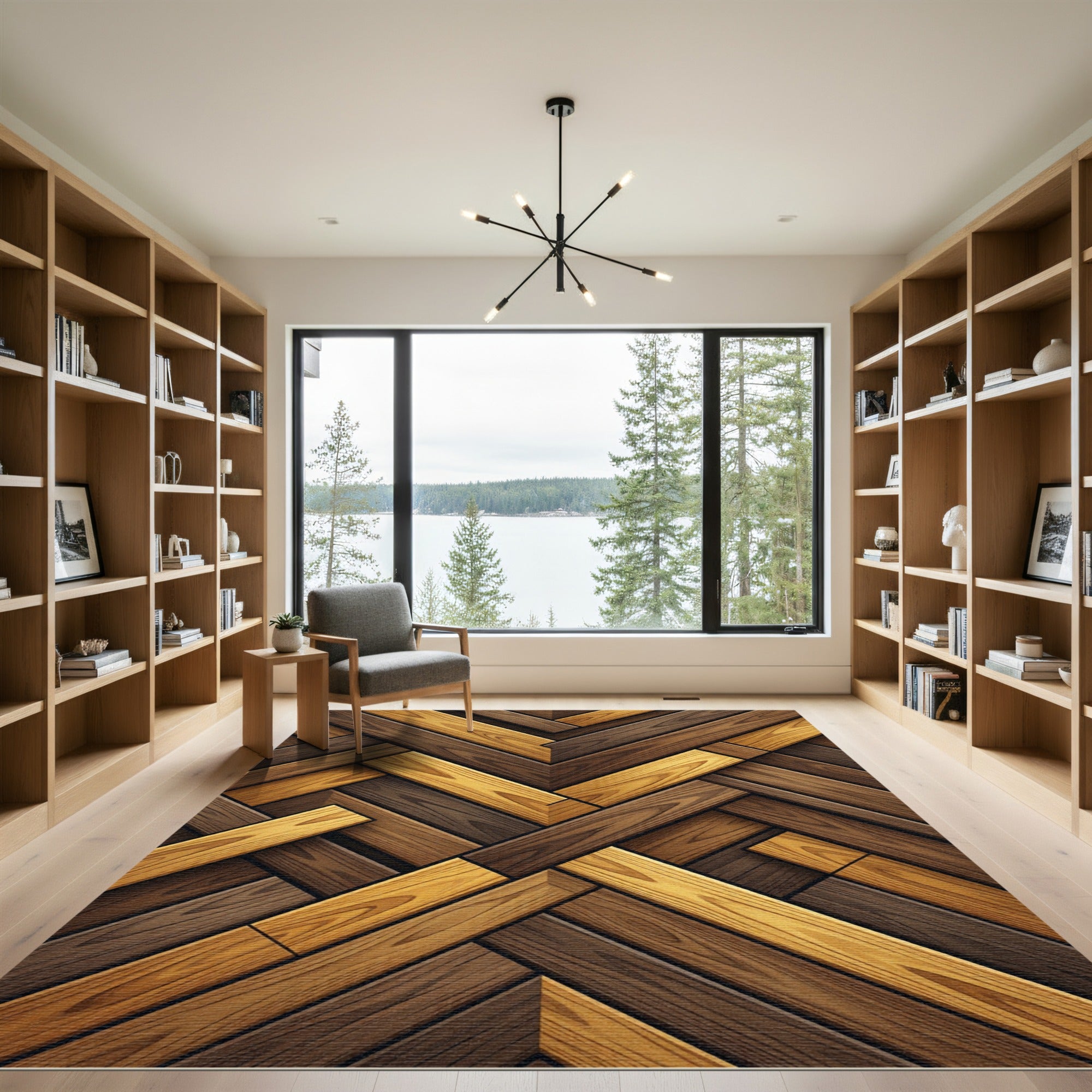 Alternating Wood Grain Parquet Rug