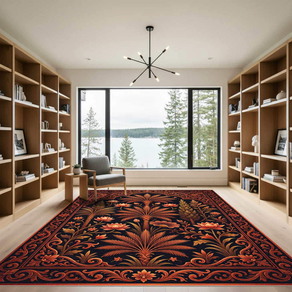 Ornate Black Amber Floral Arch Rug