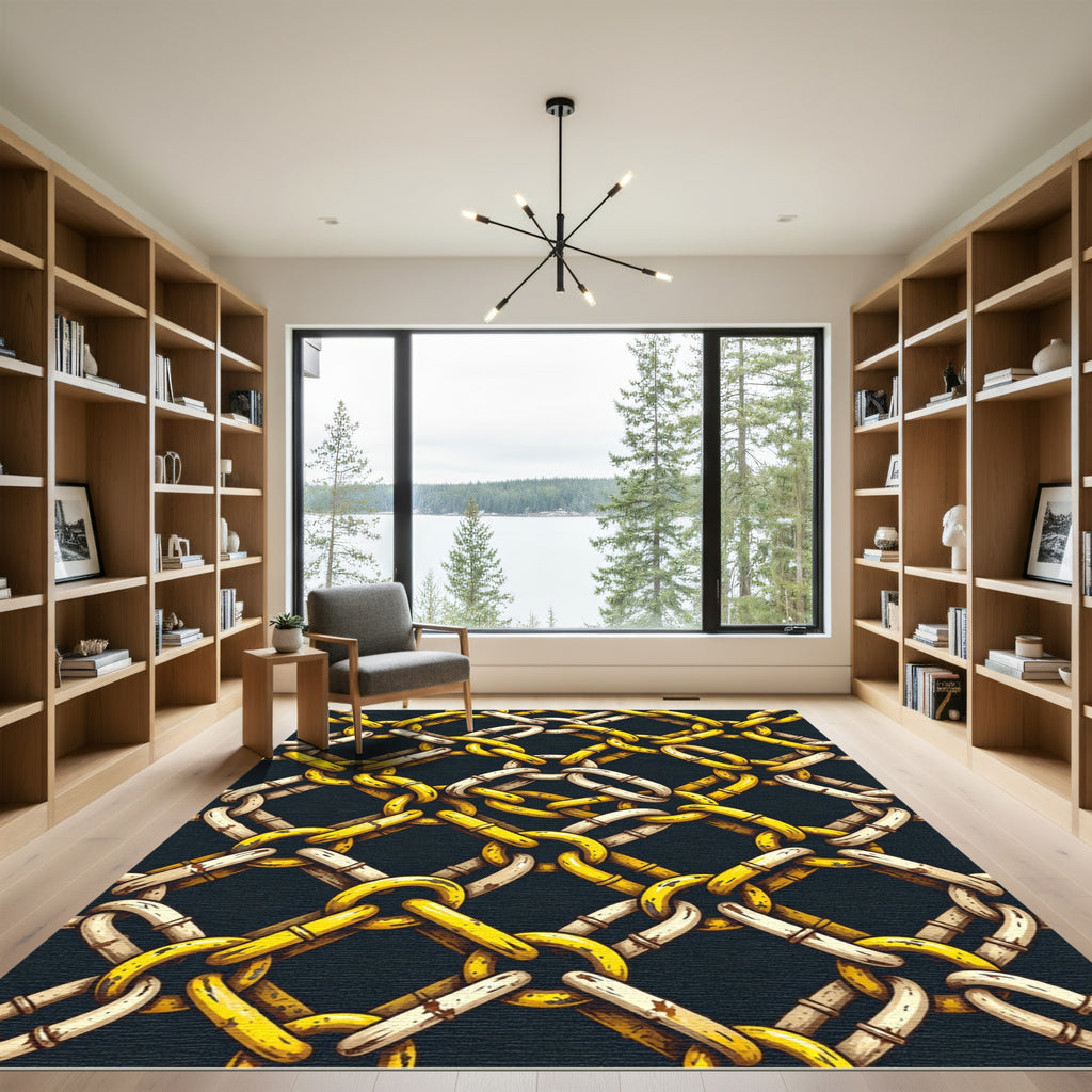 Interlocking Gold and Cream Chain Link Rug