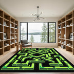Neon Green Cybernetic Geometric Labyrinth Rug