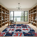 Navy White Red Jersey Number Collage Rug