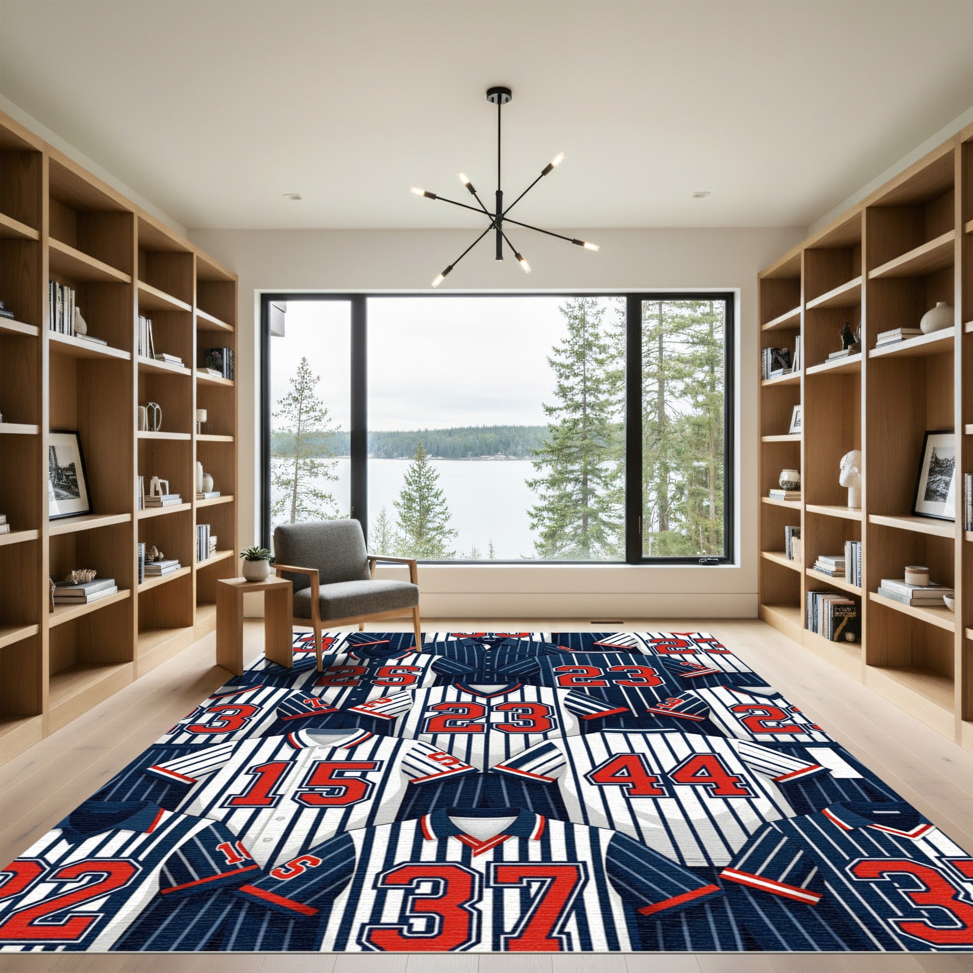 Navy White Red Jersey Number Collage Rug