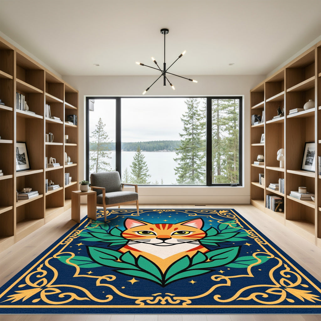 Orange Tabby Cat With Golden Frame Rug