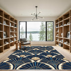 Art Deco Navy Gold Fan Peacock Rug