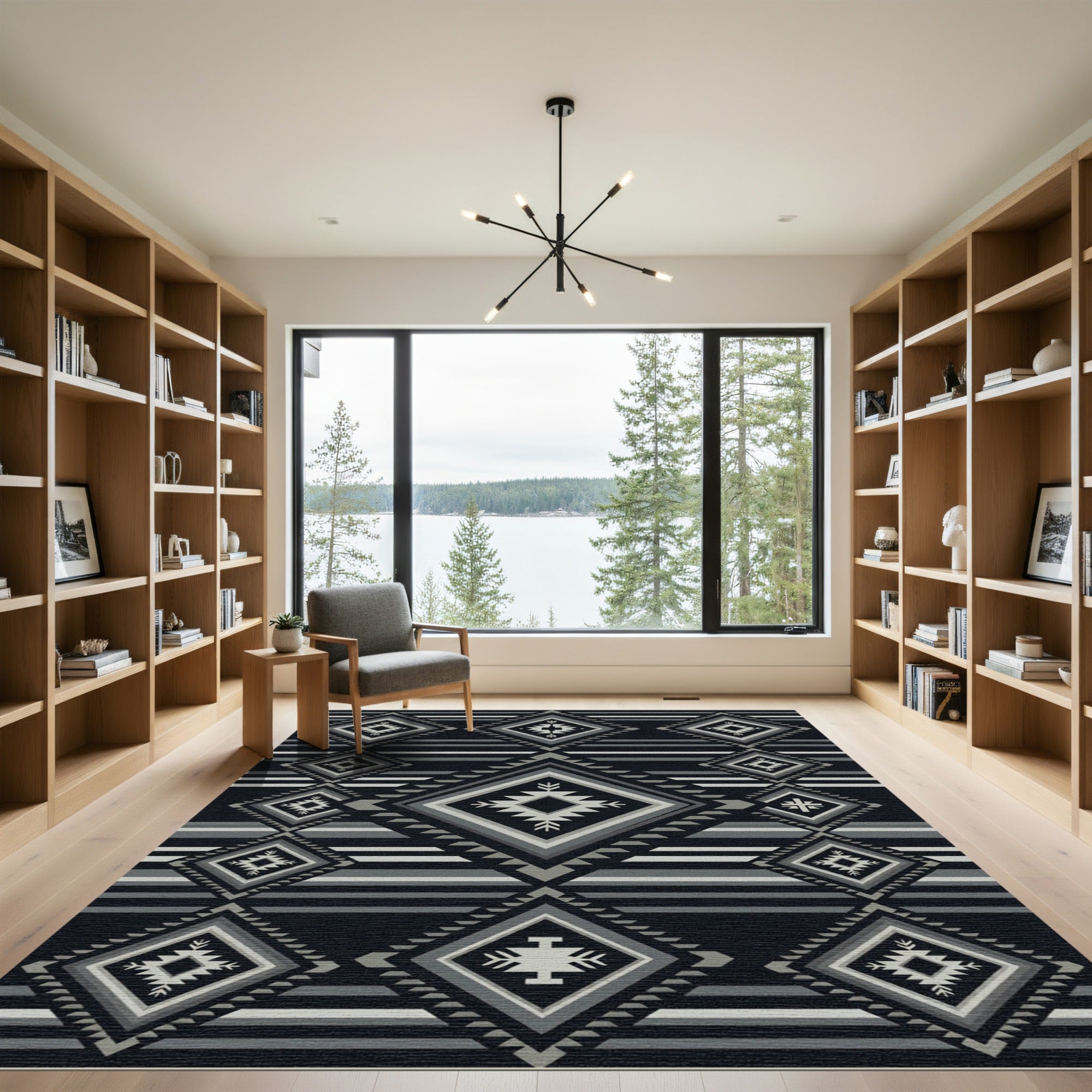 Monochromatic Geometric Diamond Striped Decor Rug