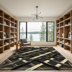 Rustic Ebony Wood Lattice Abstract Art Rug