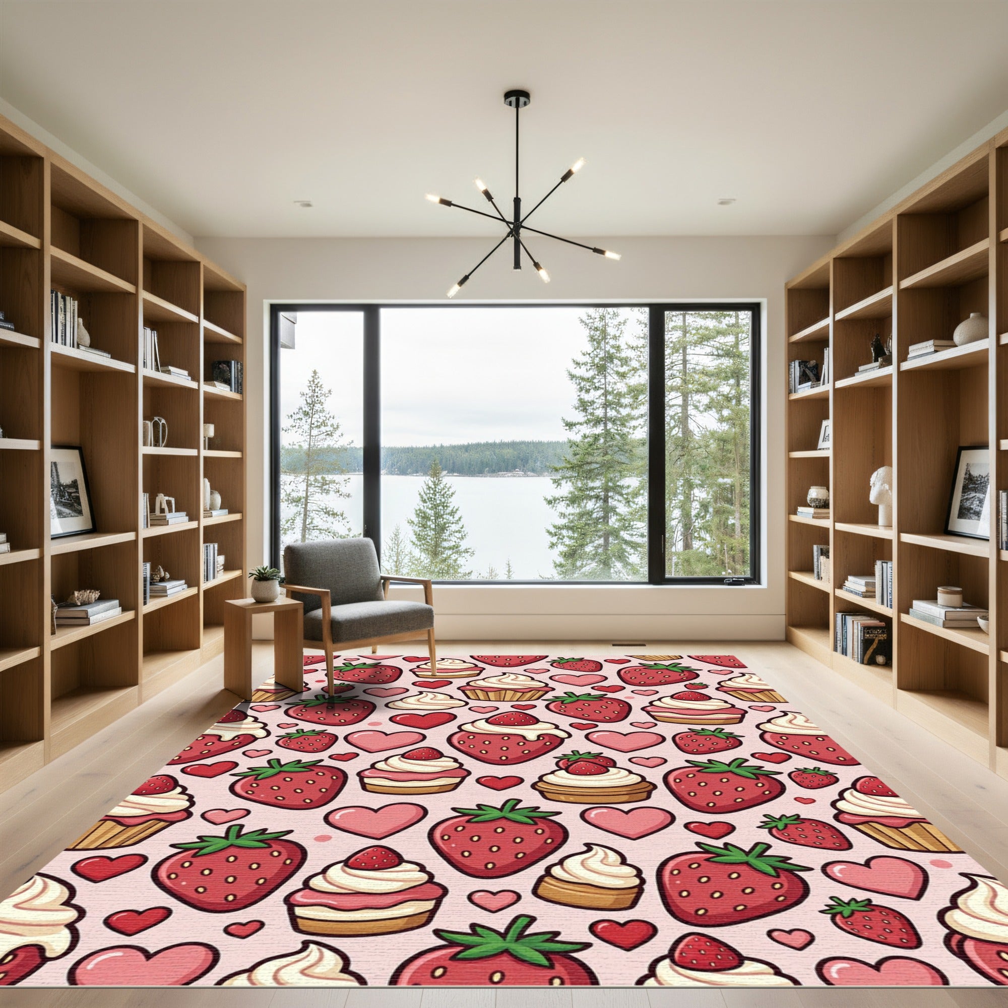 Sweet Strawberry Hearts Cupcake Pattern Rug