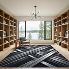 Abstract Silver Metallic Linear Geometric Rug