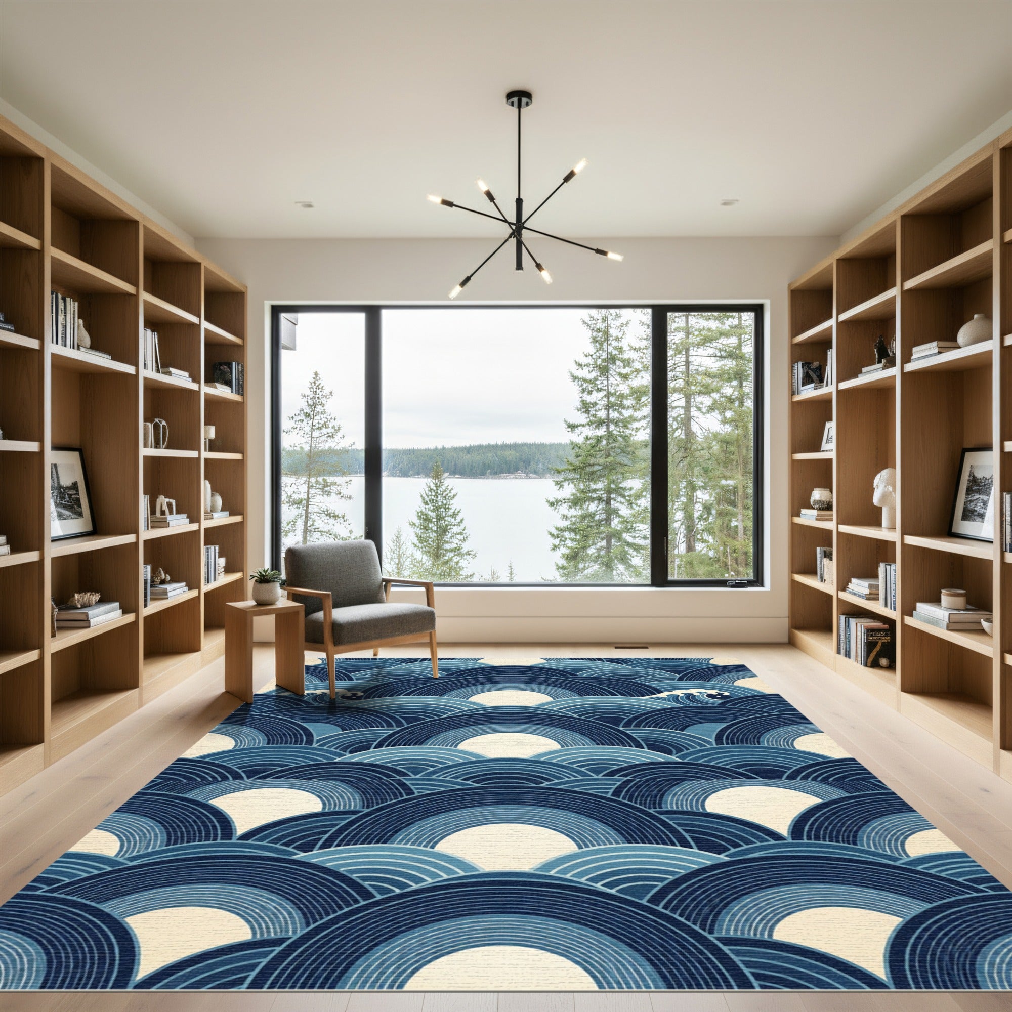 Japanese Indigo Waves Graphic Art Rug