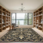 Ornate Gold Paisley Scrollwork Rug