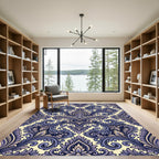 Lavish Blue Floral Damask Background Rug