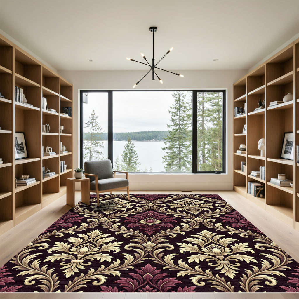Rich Burgundy Gold Acanthus Scroll Rug