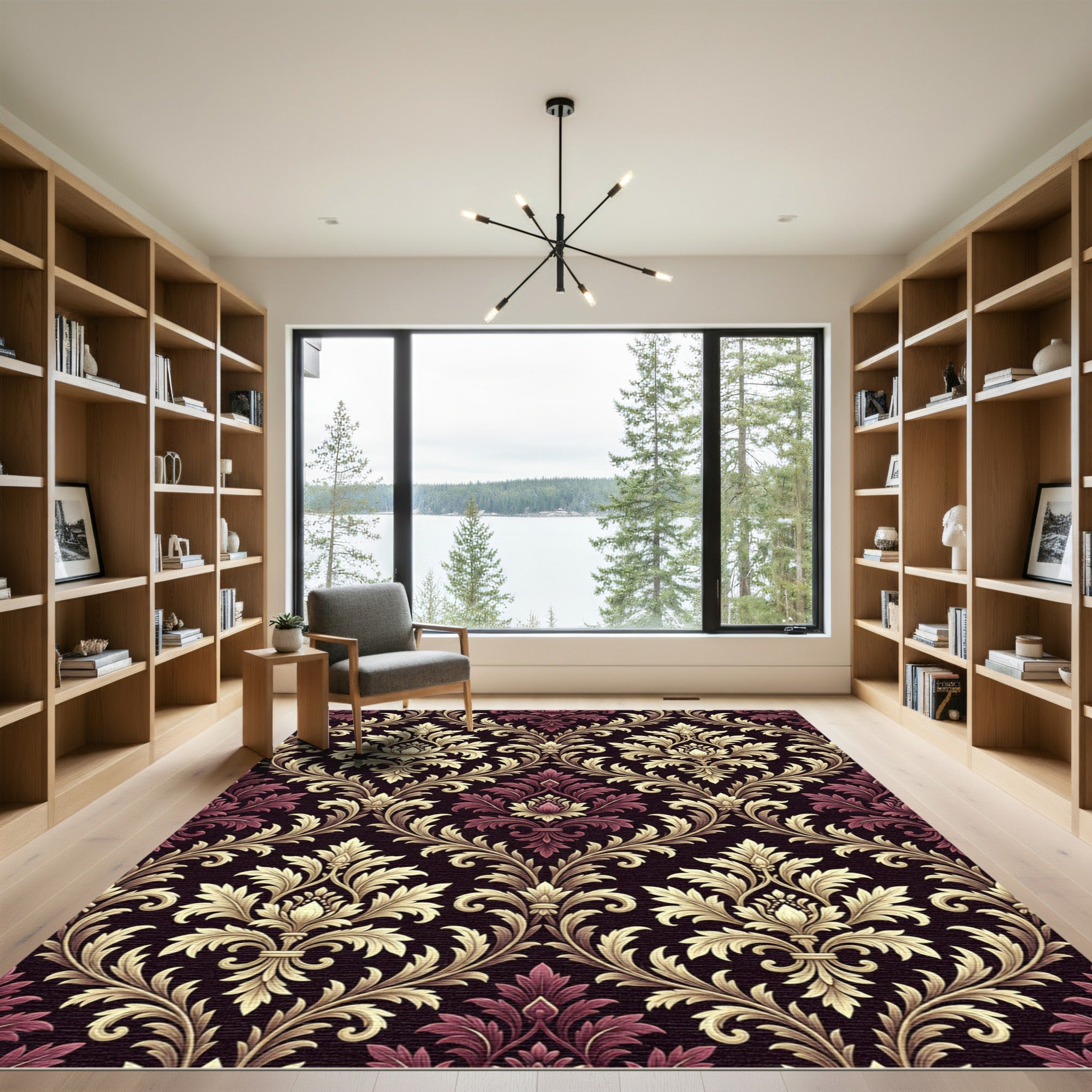 Rich Burgundy Gold Acanthus Scroll Rug