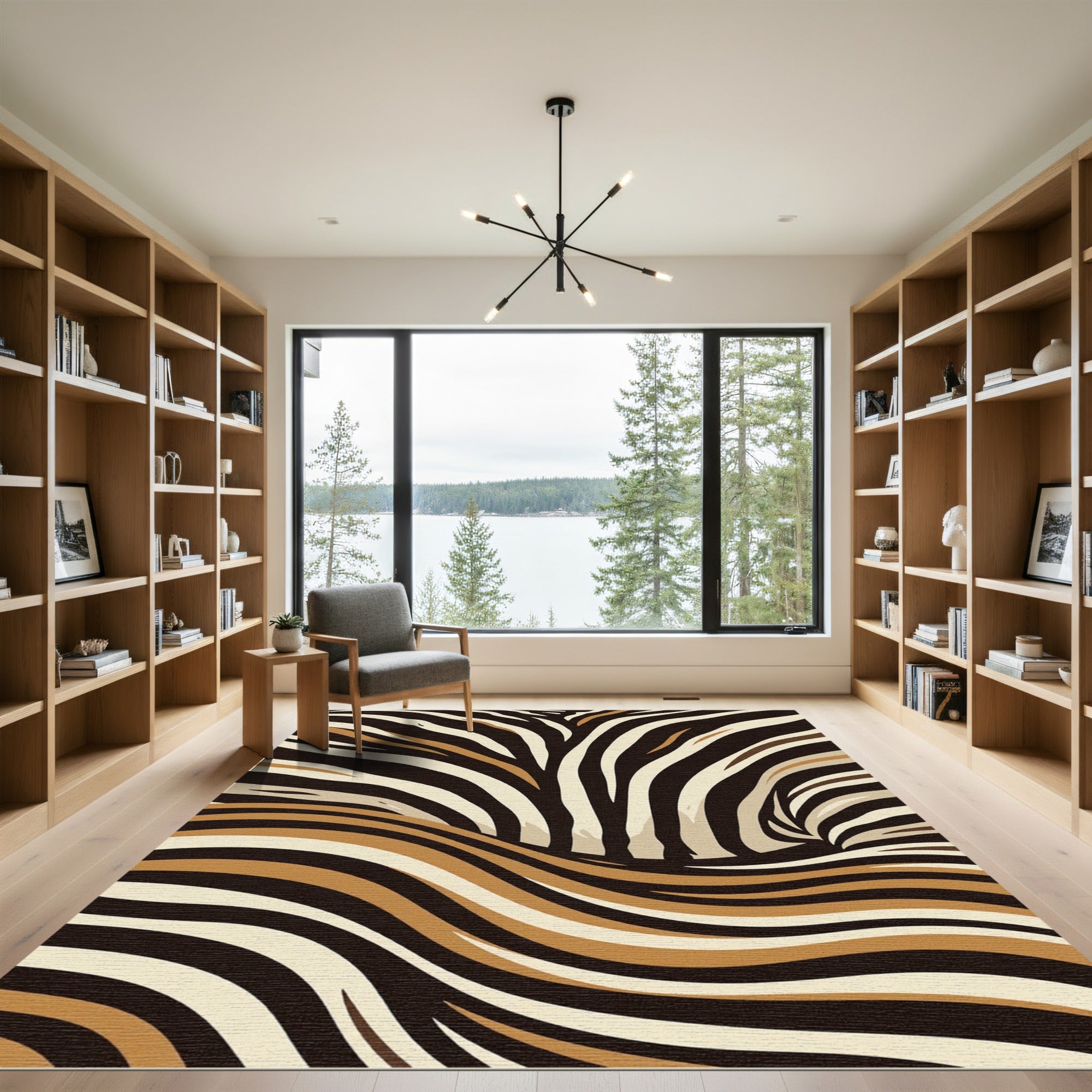 Abstract Earthy Tone Zebra Vortex Rug