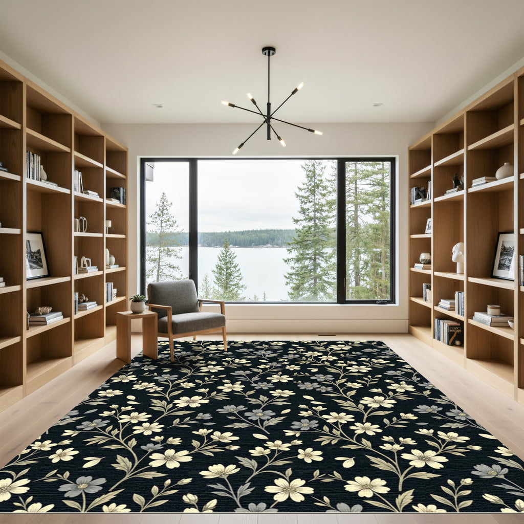 Cream and Grey Floral Vine Rug