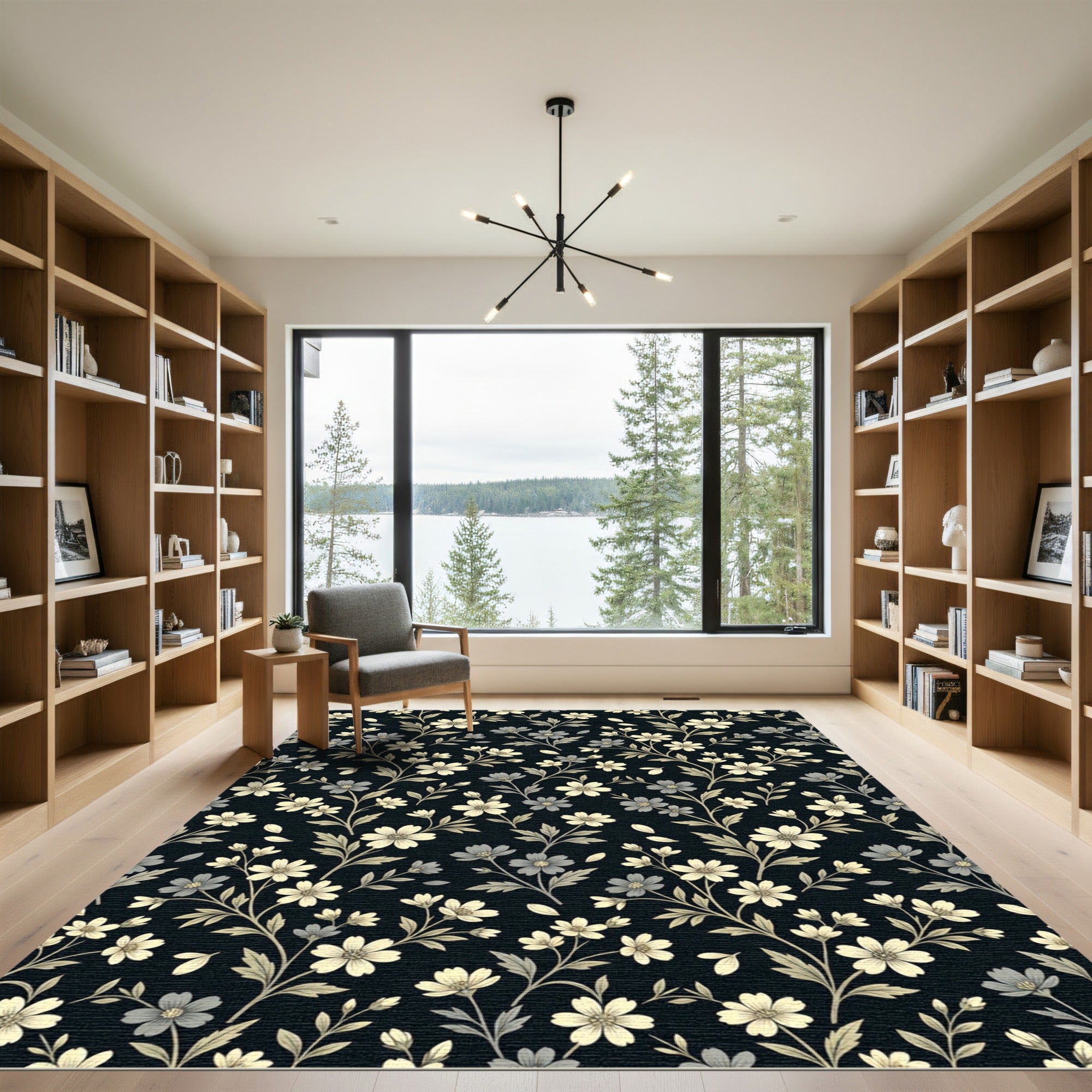 Cream and Grey Floral Vine Rug