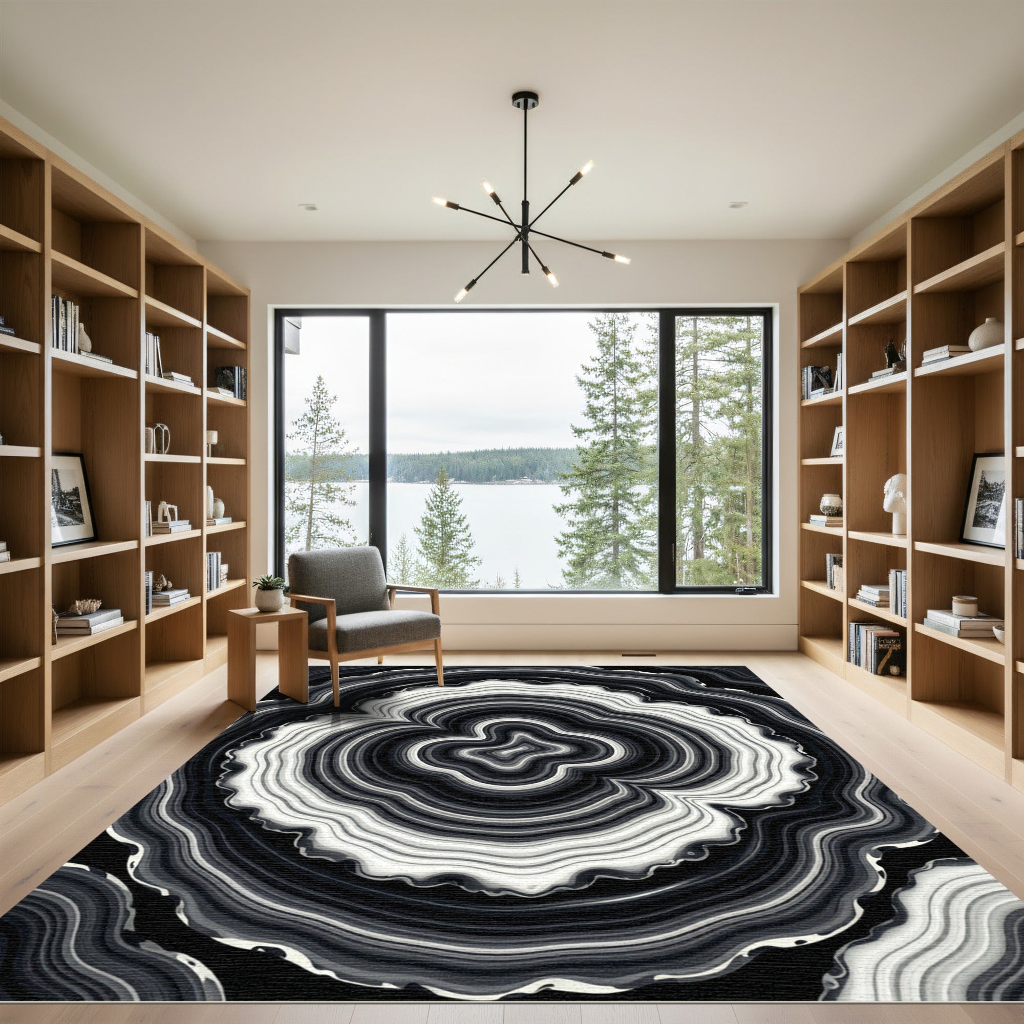 Monochrome Organic Ripple Abstract Swirl Rug