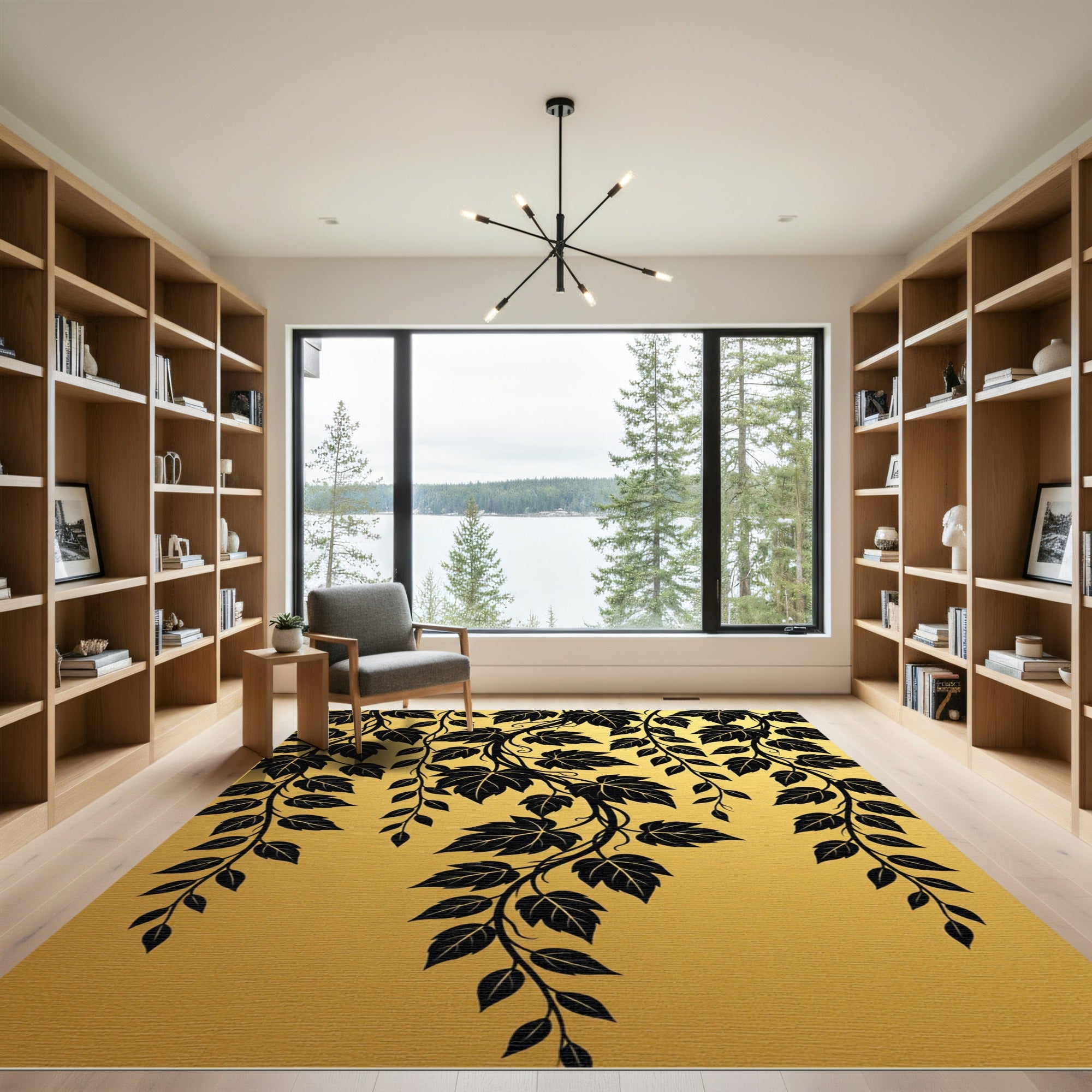 Black Ivy Vine Golden Tapestry Rug
