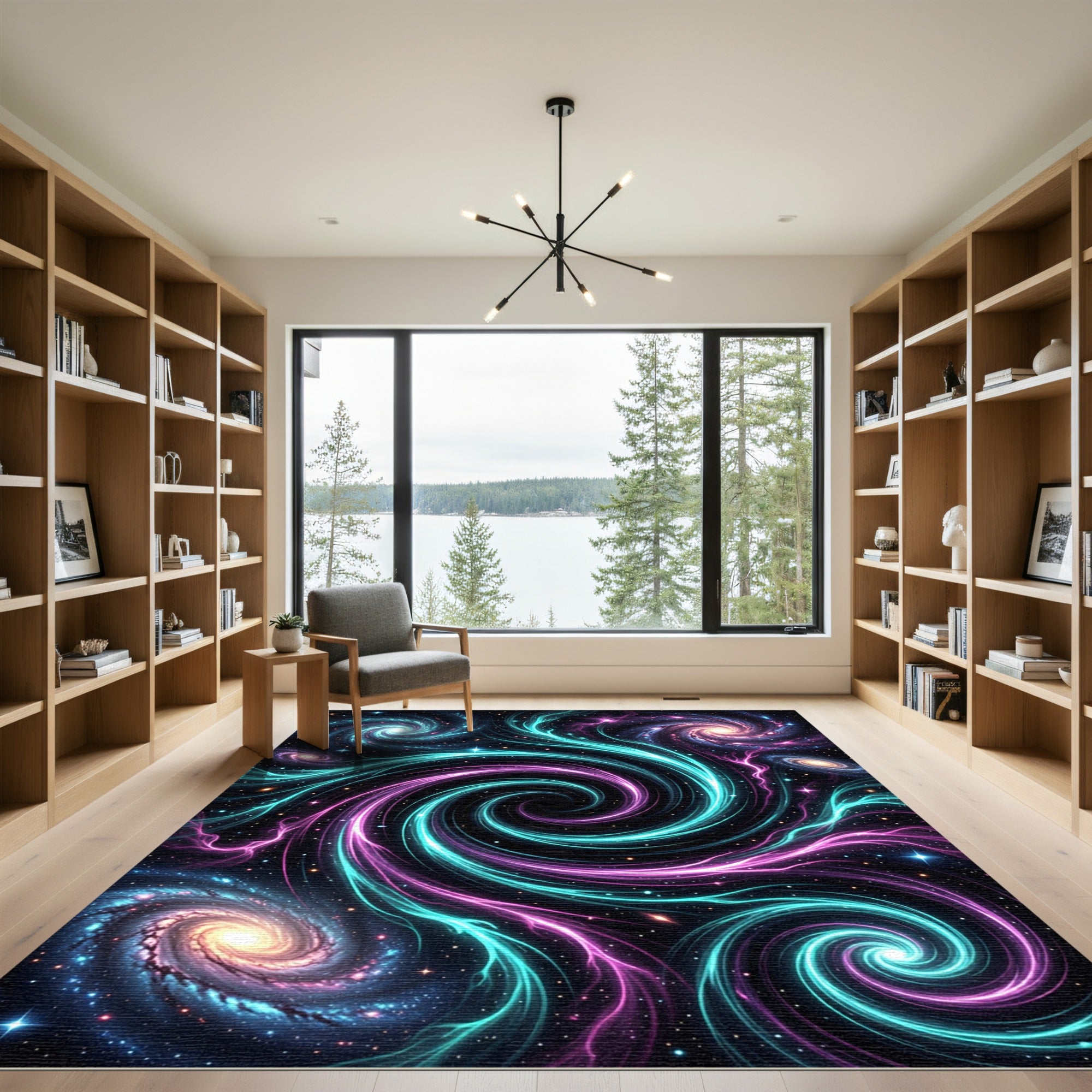 Vibrant Neon Spiral Nebula Galaxy Rug