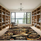 Cinematic Golden Film Reel Camera Collage Rug