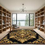 Ornate Gold Acanthus Leaf Baroque Medallion Rug