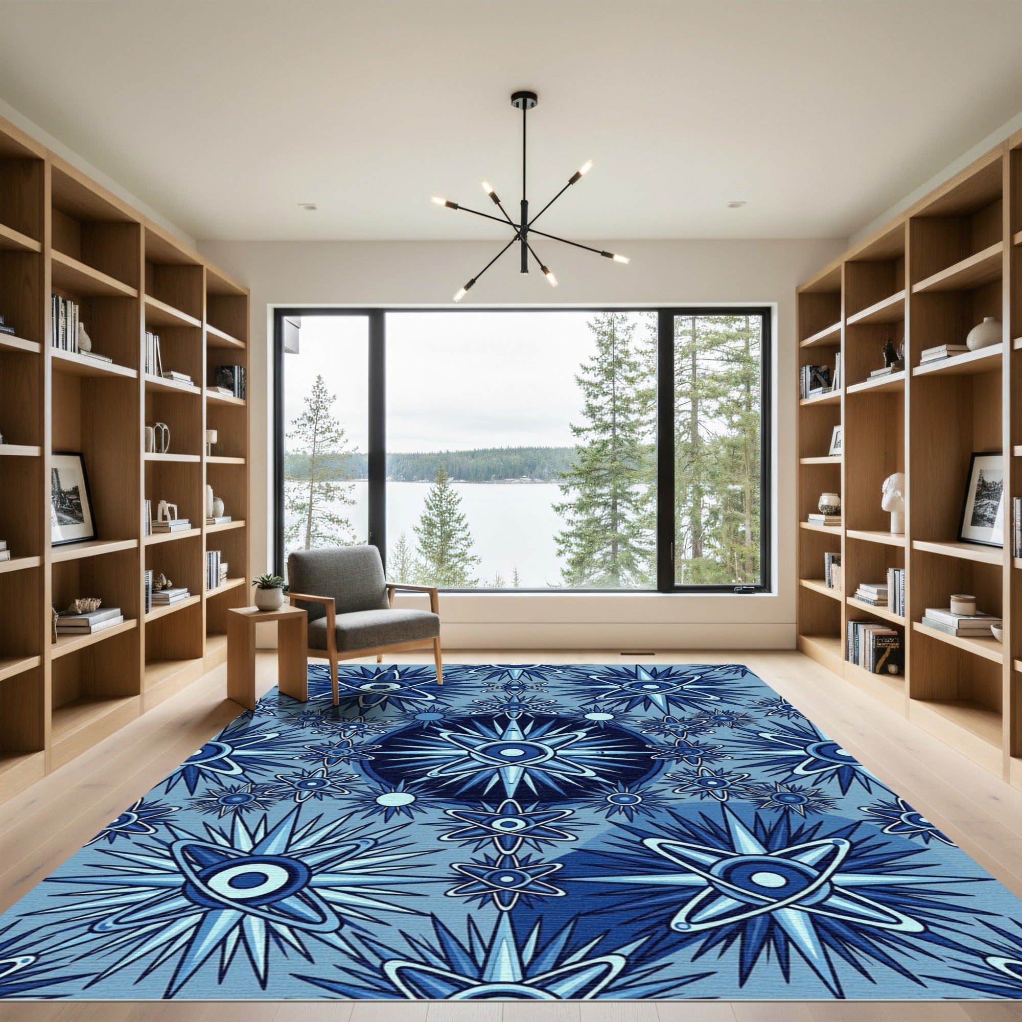 Deep Blue Starburst Geometric Rug