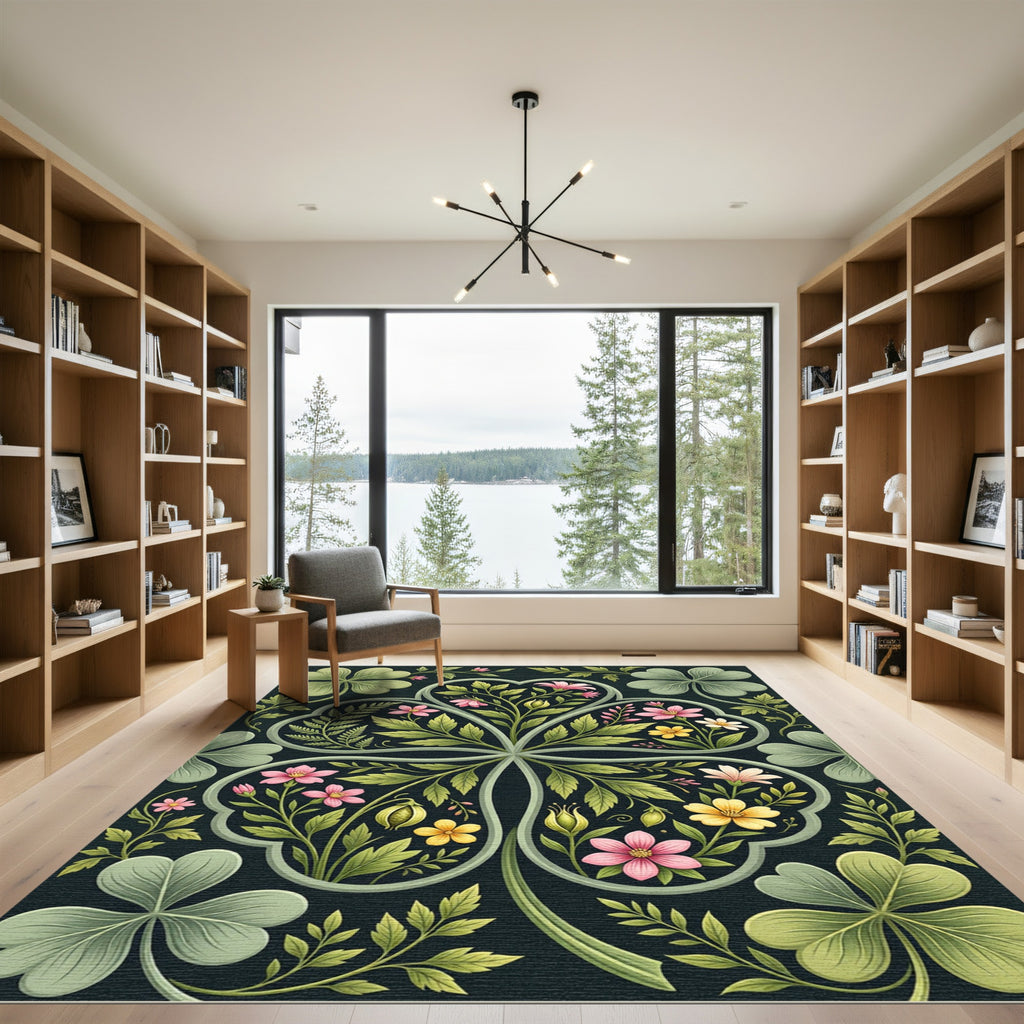 Botanical Four Leaf Clover Garden Rug