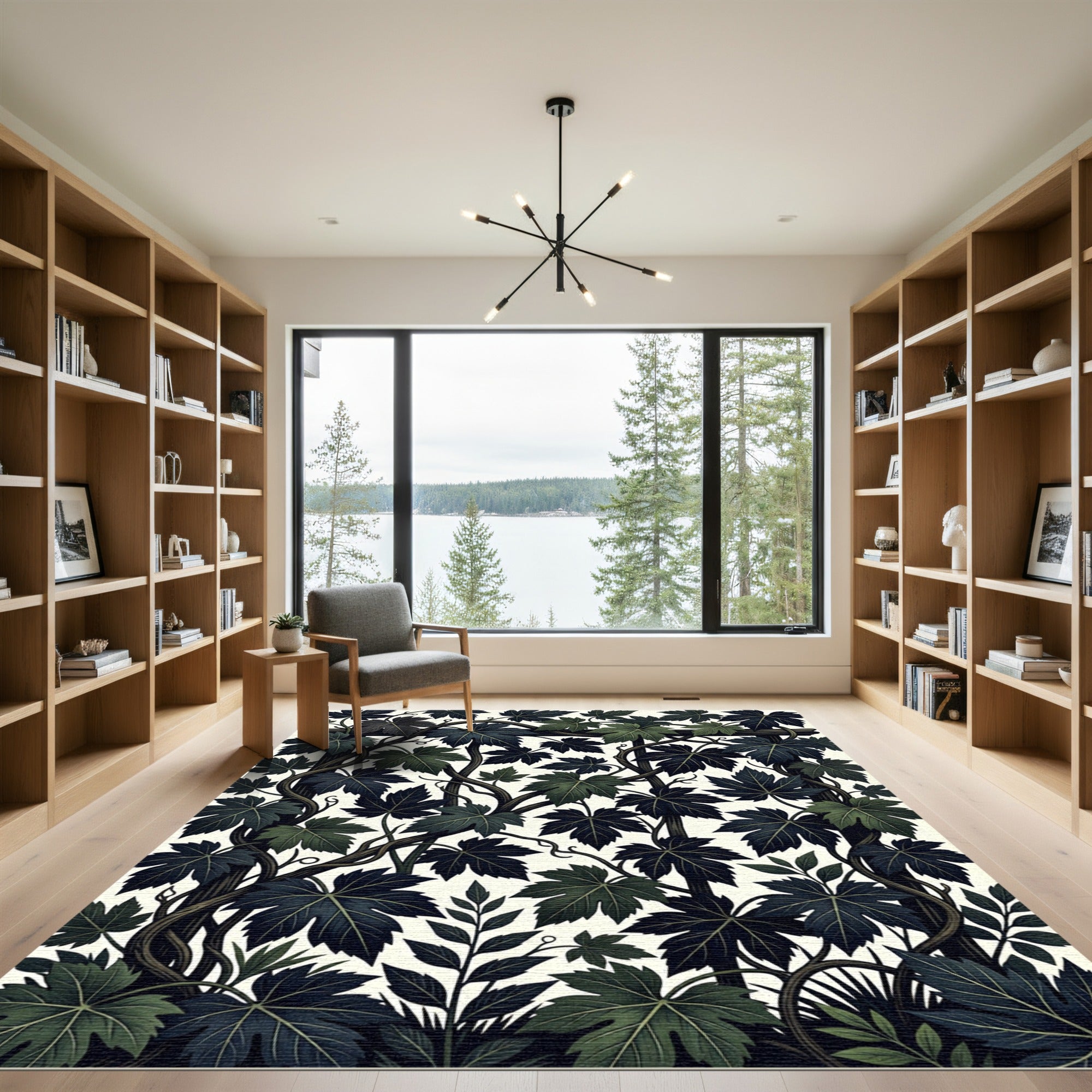 Dark Green Vine Lattice Textile Rug