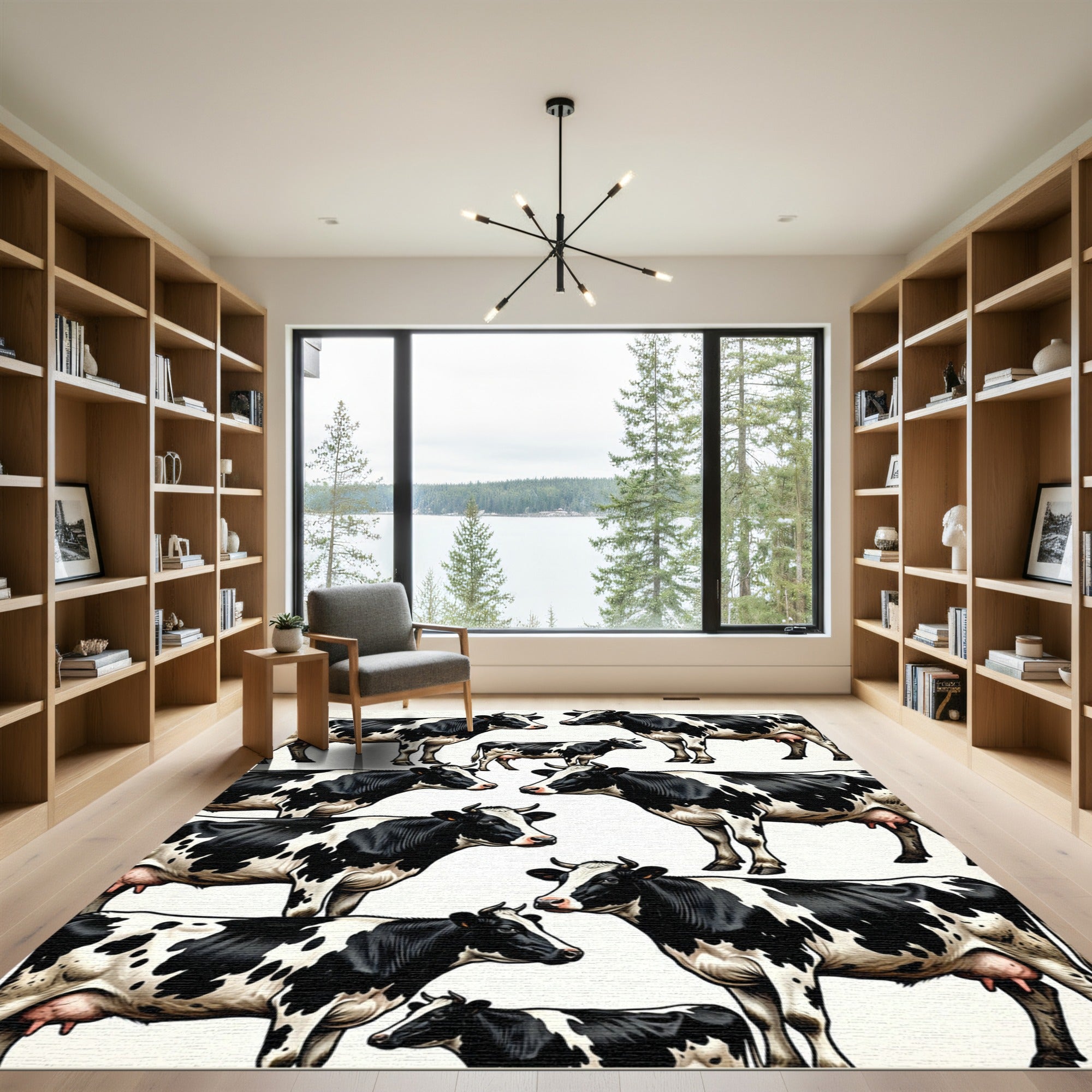 Black and White Farmhouse Cow Herd Rug