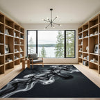 Black White Smoke Swirls Abstract Rug
