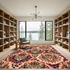 Regal Leopard Face Terracotta Floral Symmetry Rug