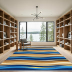 Abstract Blue and Sand Wavy Lines Rug