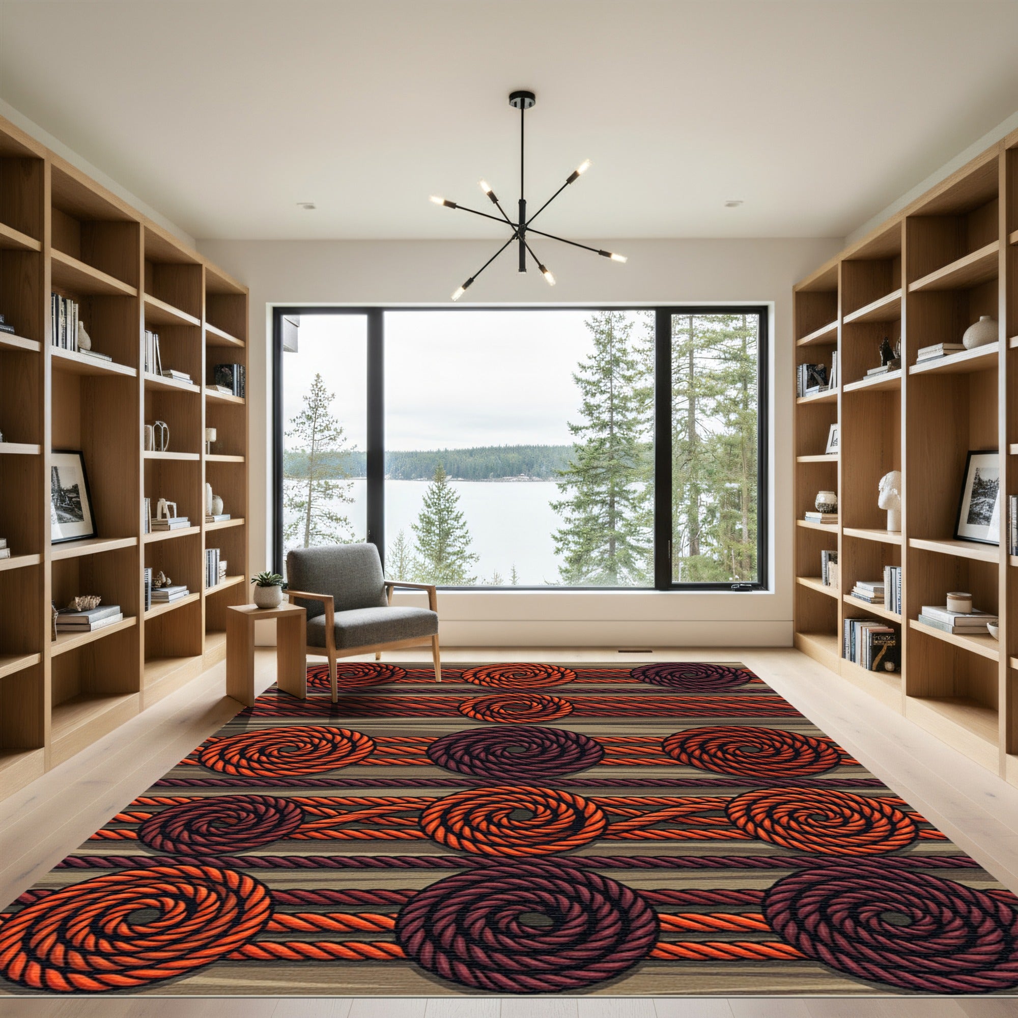 Orange Brown Spiral Rope Medallion Rug