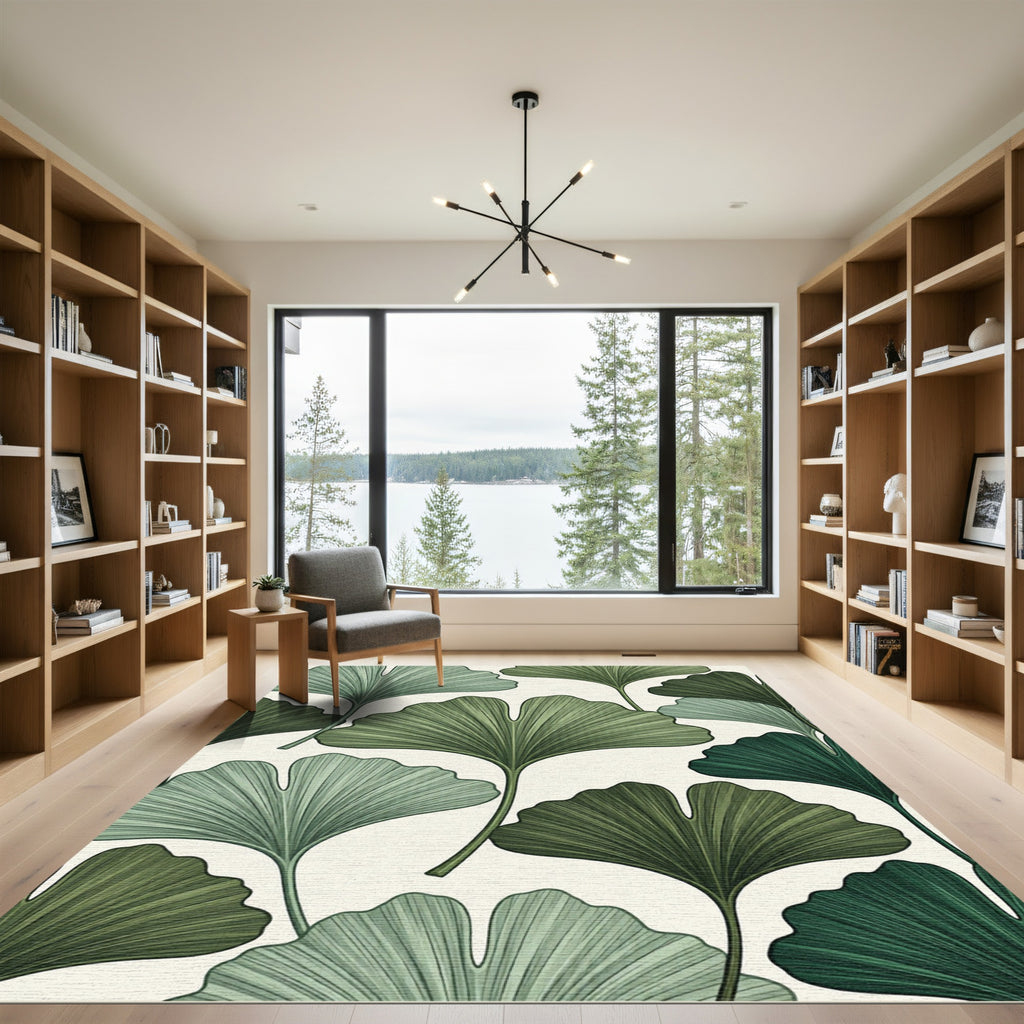 Botanical Ginkgo Leaf Forest Green Rug