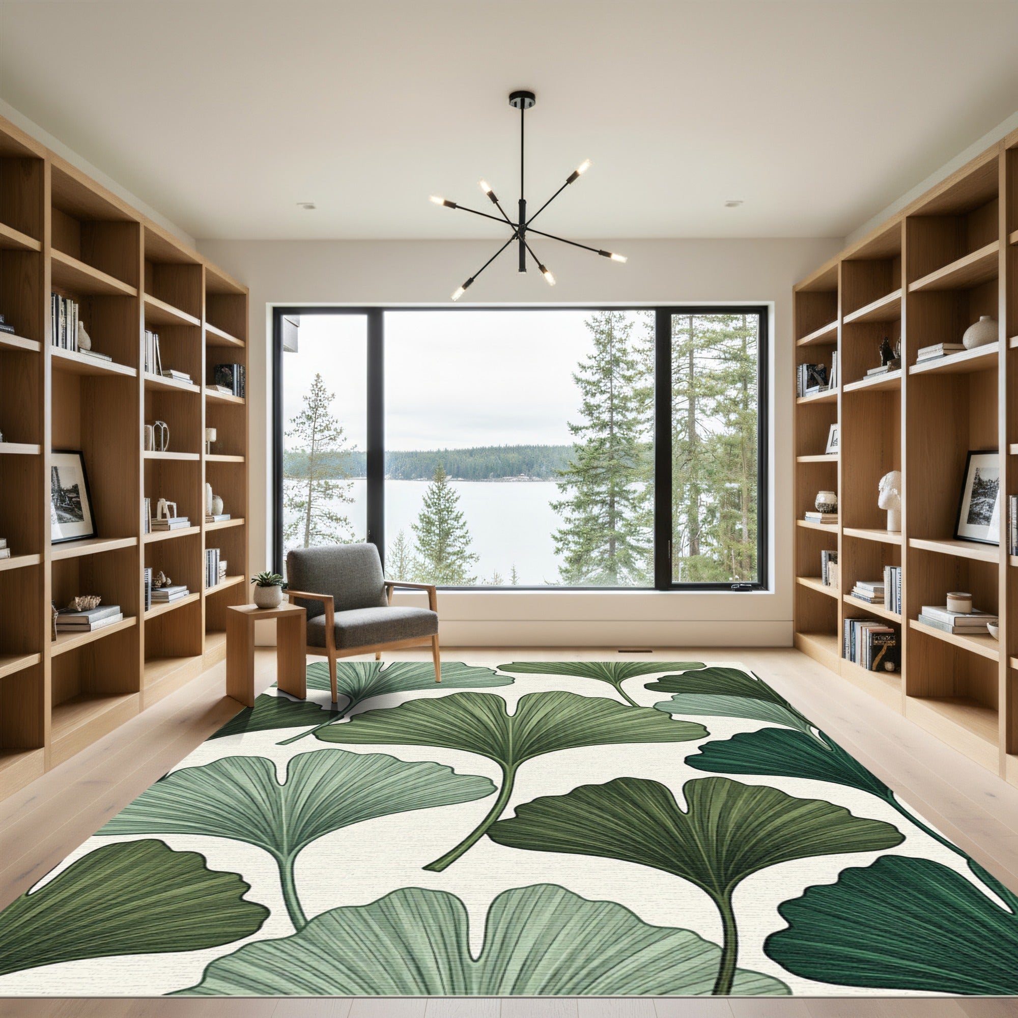 Botanical Ginkgo Leaf Forest Green Rug