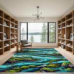Abstract Teal Landscape River Rug