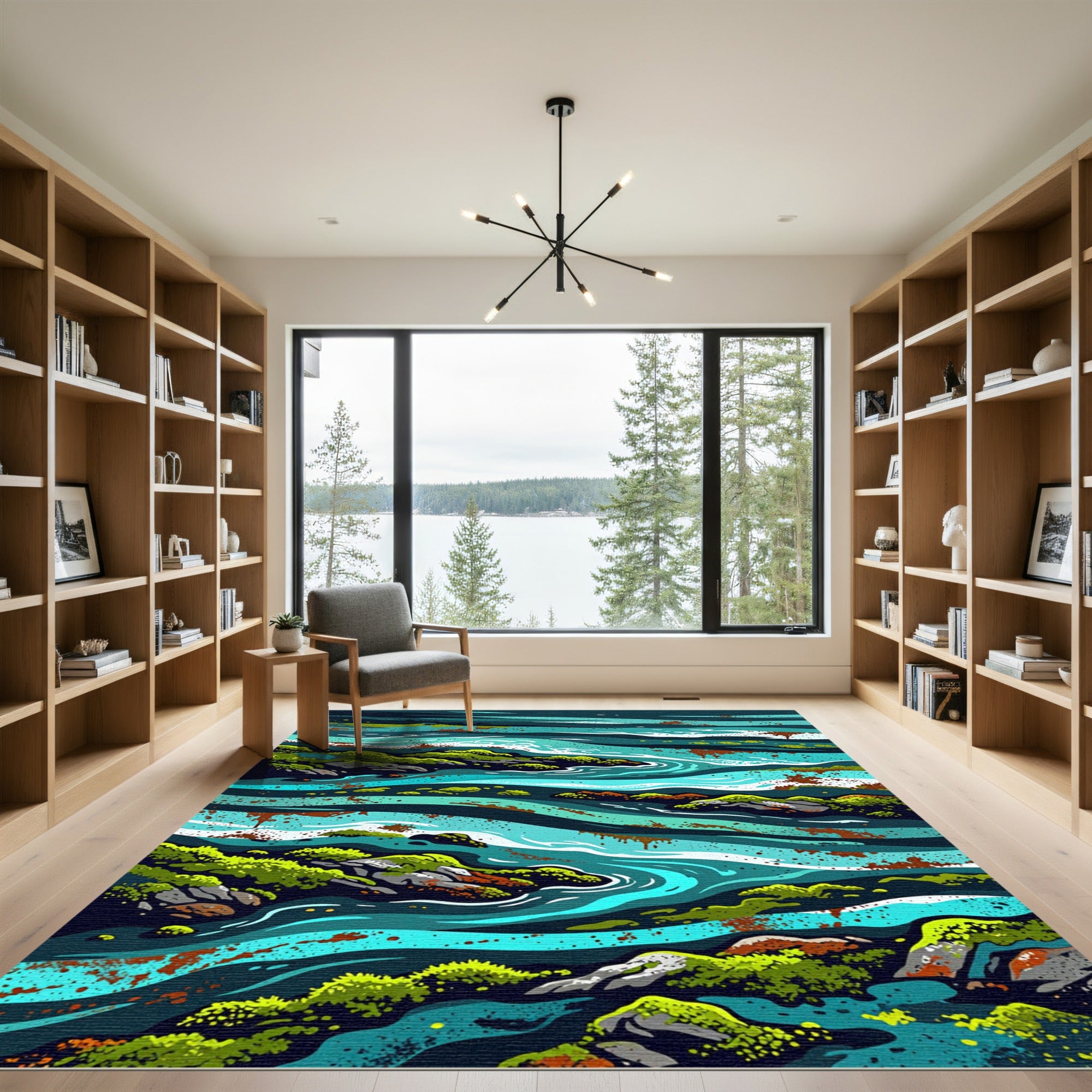 Abstract Teal Landscape River Rug